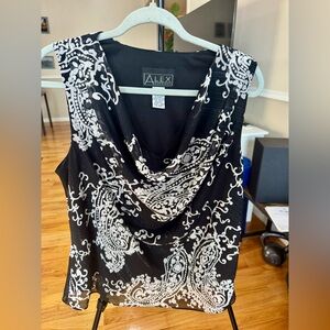 Alex Evenings Draped Neckline Paisley Prints Black Classic women’s Blouse top XL